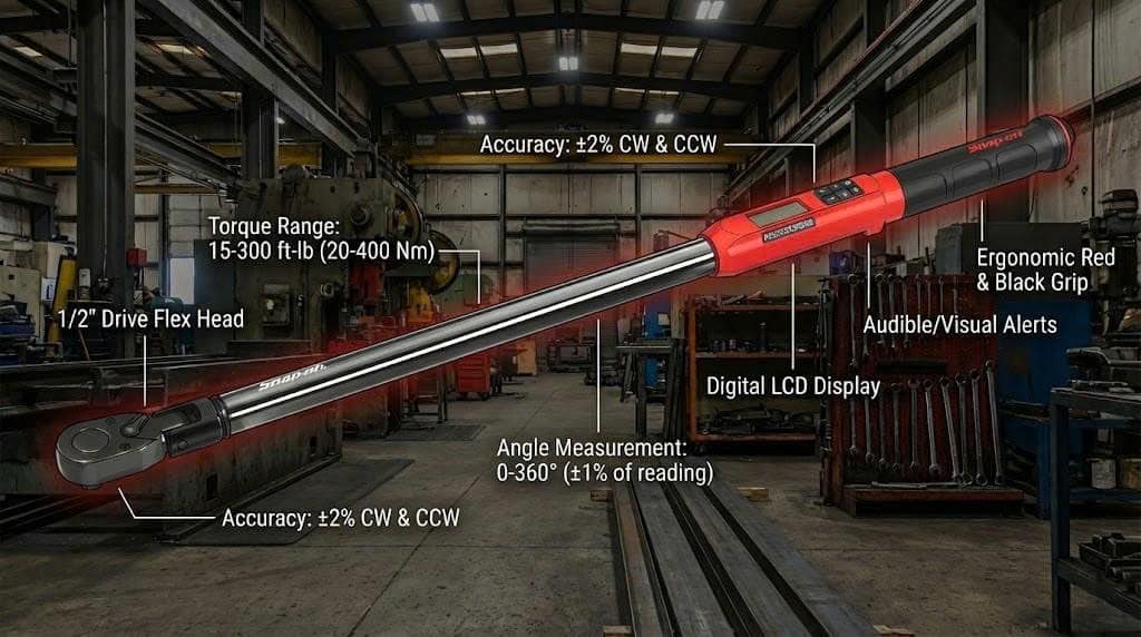 Close-up of ATECH3F300VR flex-head torque wrench.