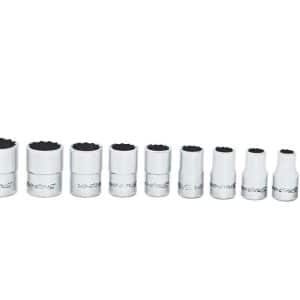 110TMDY — 10 pc 1/4" Drive 12-Point SAE Flank Drive® Shallow Socket Set (3/16–9/16")