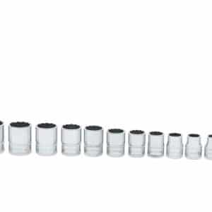 212FMY — 12 pc 3/8" Drive 12-Point Metric Flank Drive® Shallow Socket Set (8-19 mm)