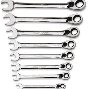 BOER708 — 8 pc 12-Point SAE 15° Offset Ratcheting Box/Open-End Wrench Set (5/16", 3/8-3/4") (Blue-Point®)