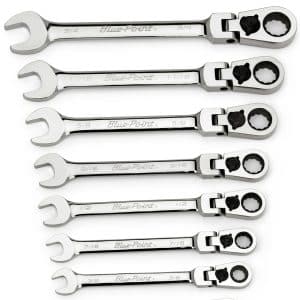 BOERF708A — 8 pc 12-Point SAE 15° Offset Flex-Head Ratcheting Box/Open-End Wrench Set (5/16–3/4") (Blue-Point®)