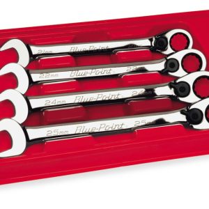 BOERM704 — 4 pc 12-Point Metric 15° Offset Ratcheting Combination Wrench Set (21–25) (Blue-Point®)