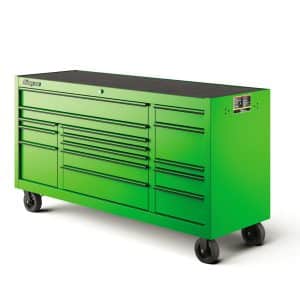 KCP2423BKG — 73" 15-Drawer Triple-Bank Classic Series Roll Cab with Power Drawer (Extreme Green with Black Trim and Blackout Details)