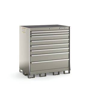 KSES081AAZBB — Eight-Drawer Extra-Wide Standing Counter (Arctic Silver with Brushed Trim)
