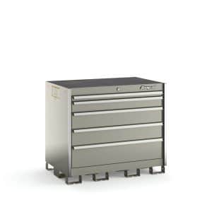 KSET051AAZBB — Five-Drawer Extra-Wide Tall Bench (Arctic Silver with Brushed Trim)