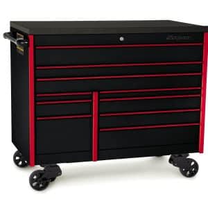 KTL1022ABLU7 — 54" 10-Drawer Double-Bank Masters Series Bed Liner Top Roll Cab (Gloss Black with Red Trim and Blackout Details)