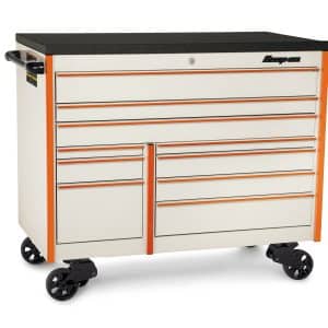 KTL1022APXS7 — 54" 10-Drawer Double-Bank Masters Series Bed Liner Top Roll Cab (White w/Orange Valor Trim and Blackout Details)