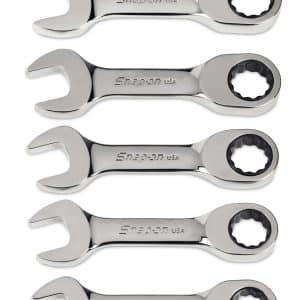 OXKRM705 — 5 pc 12-Point Metric Flank Drive® 0° Offset Short Ratcheting Combination Wrench Set (15-19 mm)