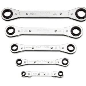 RBZ605 — 5 pc 12-Point SAE Latch-On® 0° Offset Ratcheting Box Wrench Set (1/4–7/8") (Blue-Point®)