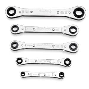 RBZM605 — 5 pc 12-Point Metric Latch-On® 0° Offset Ratcheting Box Wrench Set (7–17 mm) (Blue-Point®)