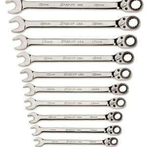 SOXRRM710 — 10 pc Metric Flank Drive® Plus Reversible Ratcheting Combination Wrench Set (10–19 mm)