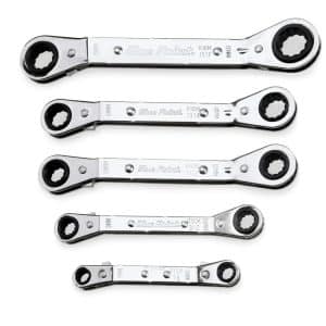 RBYAM605 — 5 pc 12-Point Metric 25° Offset Ratcheting Box Wrench Set (7–17 mm) (Blue-Point®)